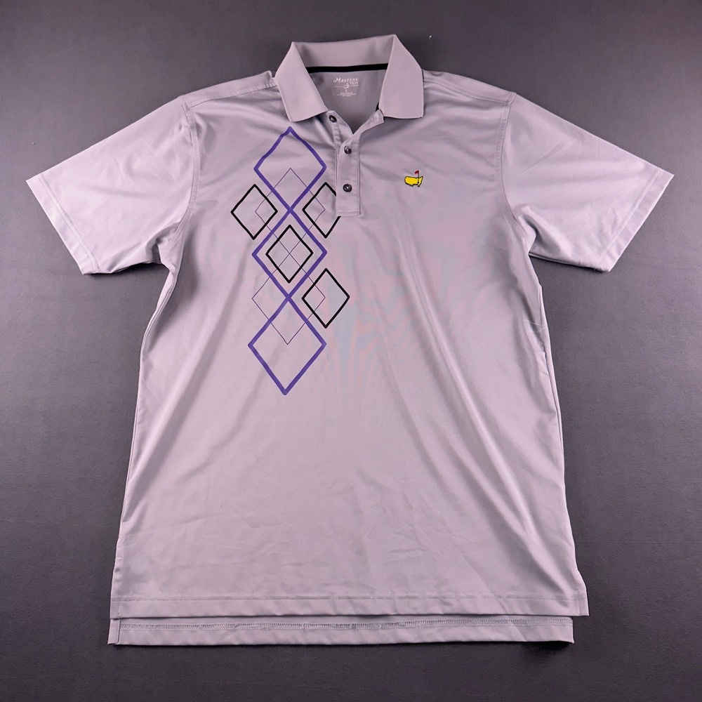 Masters Tech Golf‎ Polo Mens Large Grey Purple Diamond Performance Shirt L